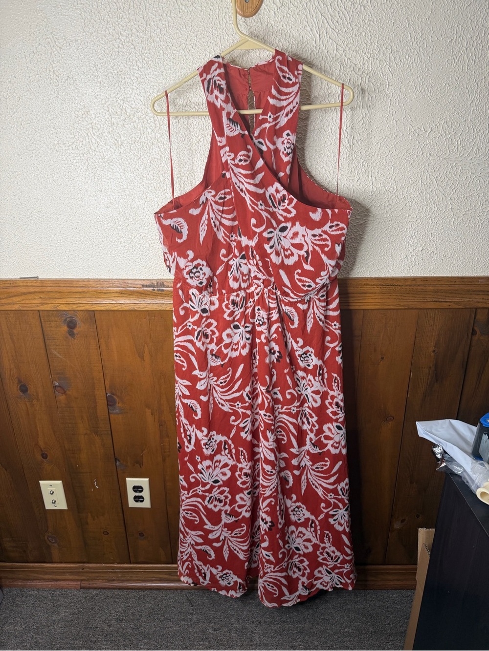 Express Rust Red Floral Maxi Dress with White Print